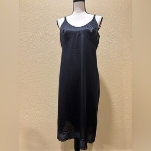 Vintage Sears The Doesn’t Slip Midnight Black Satin/Silky Full Chemise Nightgown
